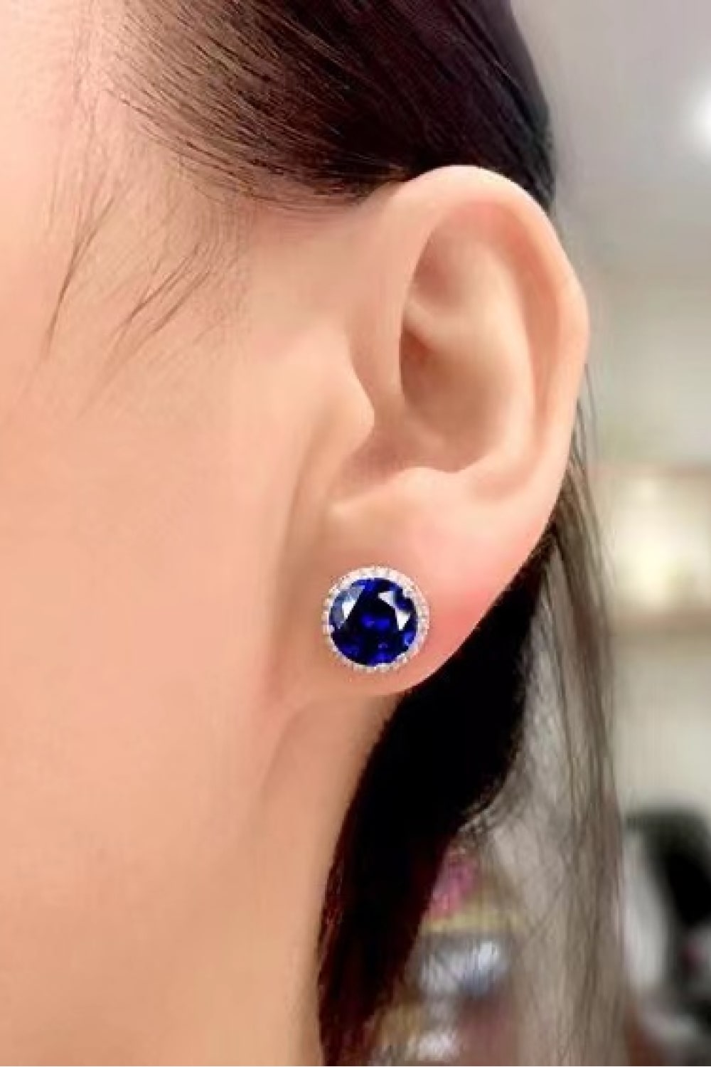 Sensa Moderna 2 Carat Blue Moissanite 925 Sterling Silver Halo Stud Earrings