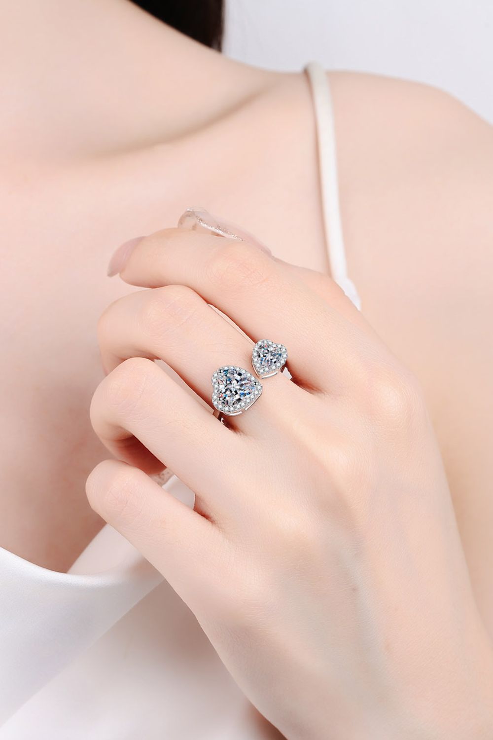 Lumina Heart 2.55 Carat Moissanite 925 Sterling Silver Heart Open Ring