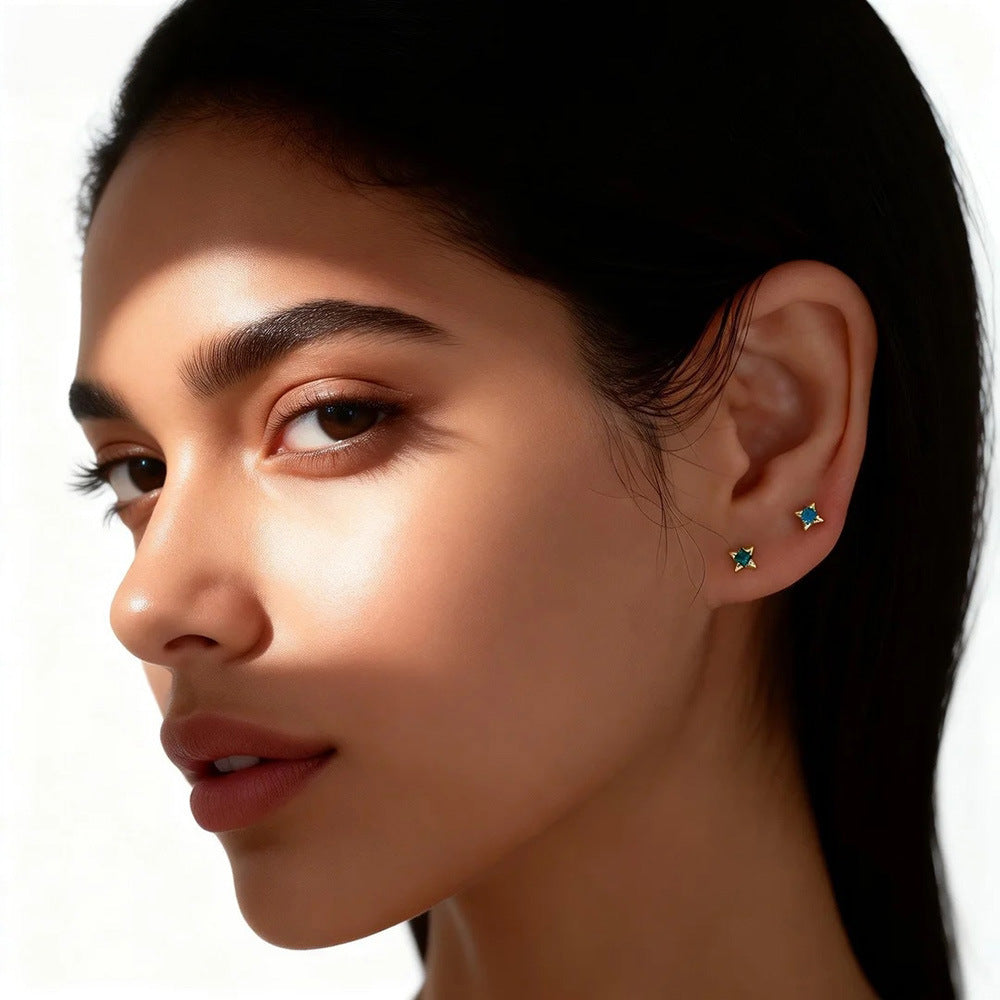 Lumina Splash 925 Sterling Silver Star Screw Back Stud Earrings
