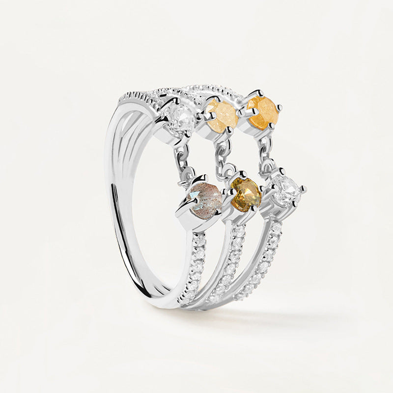 Lumina Splash Cubic Zirconia 925 Sterling Silver Multi-Band Adjustable Ring