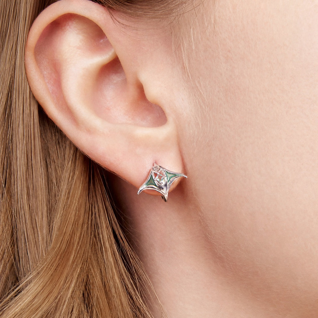 Lumina Sky 925 Sterling Silver Green Epoxy Manta Ray Hoop Earrings