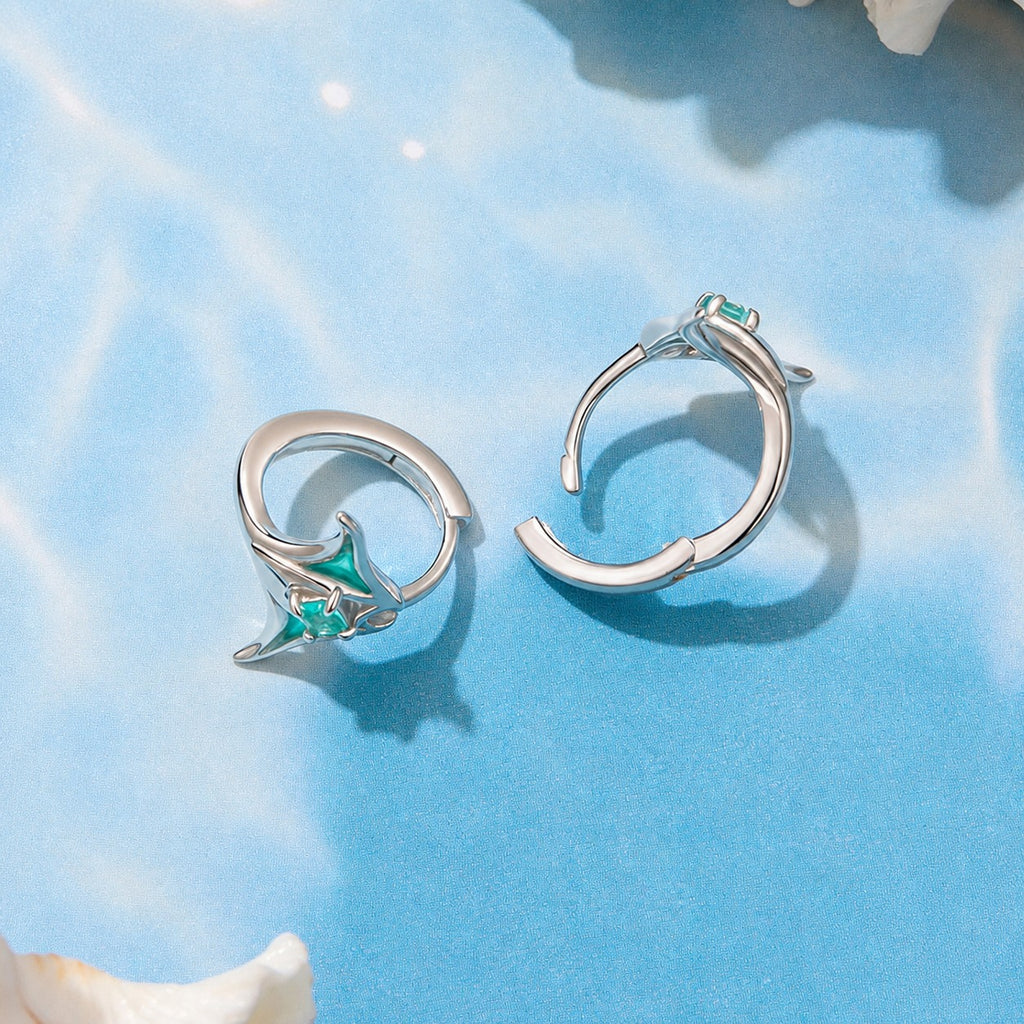 Lumina Sky 925 Sterling Silver Green Epoxy Manta Ray Hoop Earrings