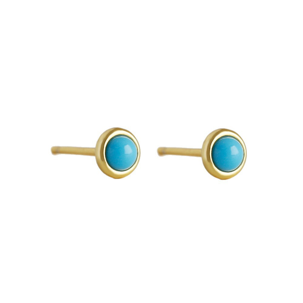 Lumina Sky Blue Natural Stone 925 Sterling Silver Round Stud Earrings