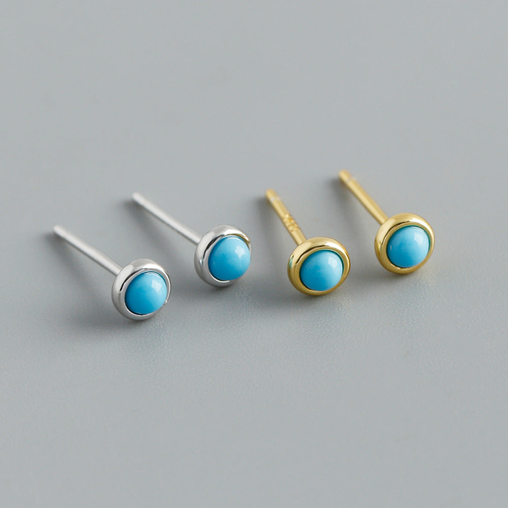 Lumina Sky Blue Natural Stone 925 Sterling Silver Round Stud Earrings