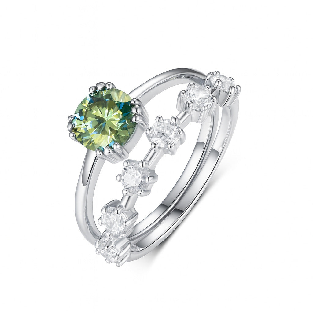 Lumina Splash Moissanite 925 Sterling Silver Blue Green Double Band Ring