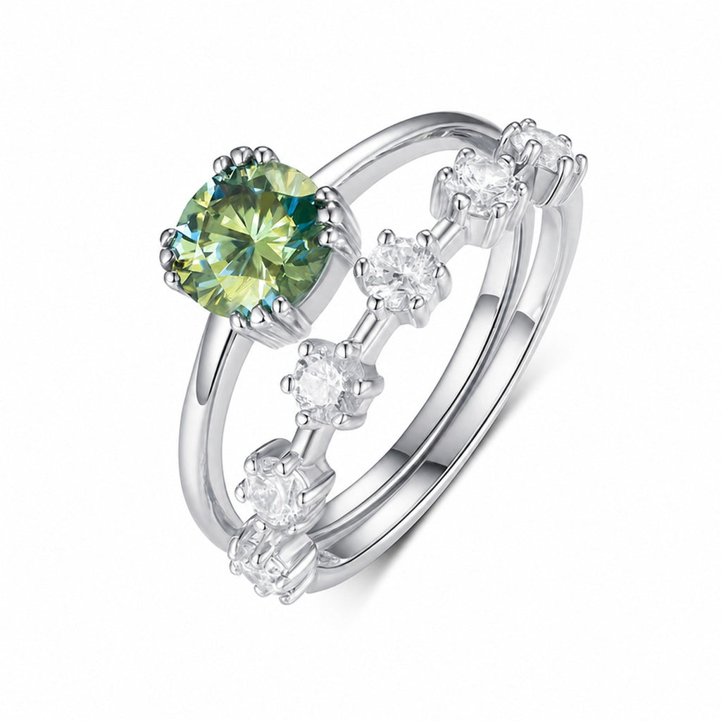 Lumina Splash Moissanite 925 Sterling Silver Blue Green Double Band Ring