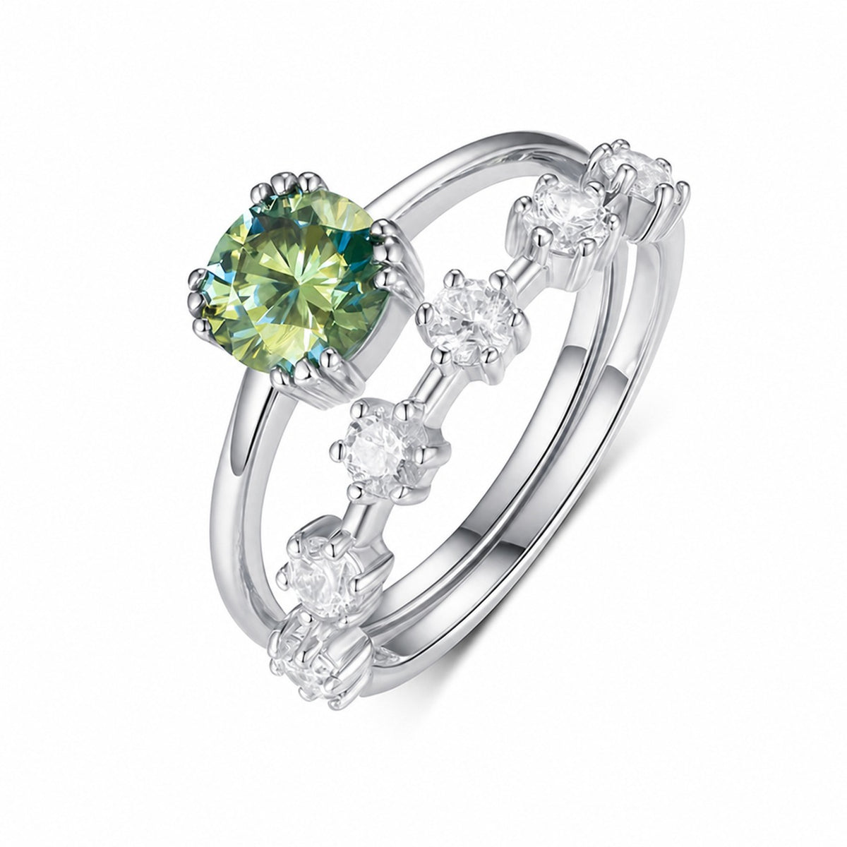 Lumina Splash Moissanite 925 Sterling Silver Blue Green Double Band Ring