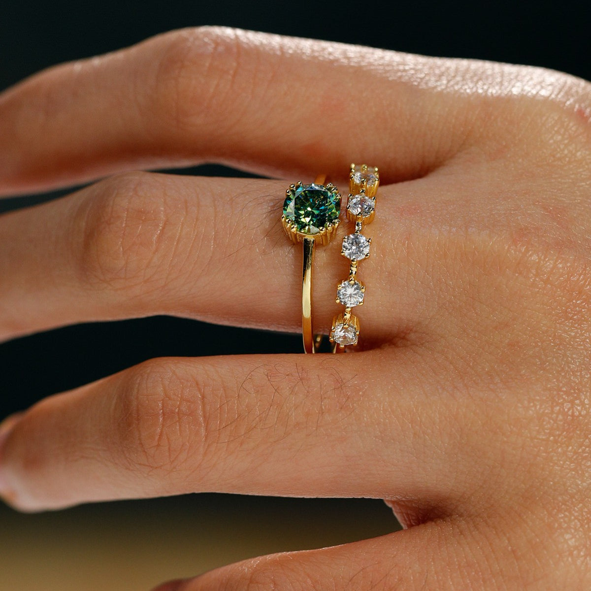 Lumina Splash Moissanite 925 Sterling Silver Blue Green Double Band Ring