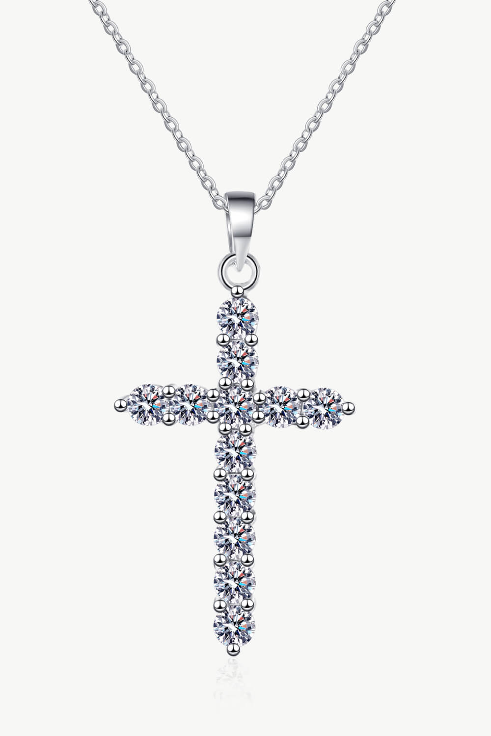 Sensa Grid Moissanite 925 Sterling Silver Cross Pendant Chain Necklace