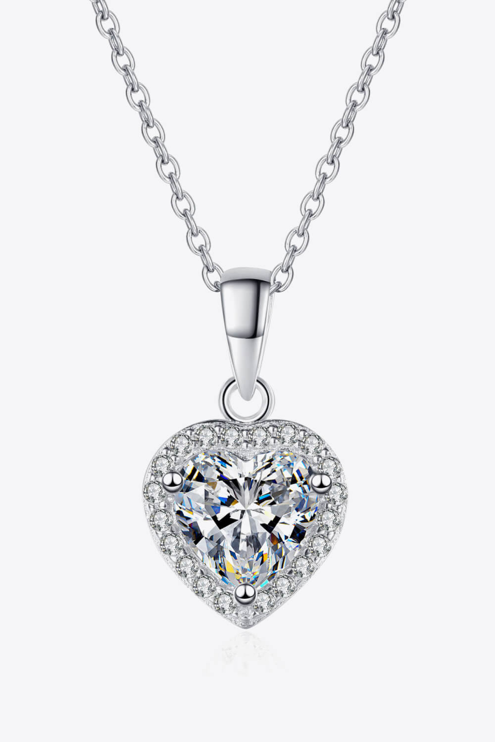 Lumina Heart 1 Carat Moissanite 925 Sterling Silver Heart Pendant Chain Necklace