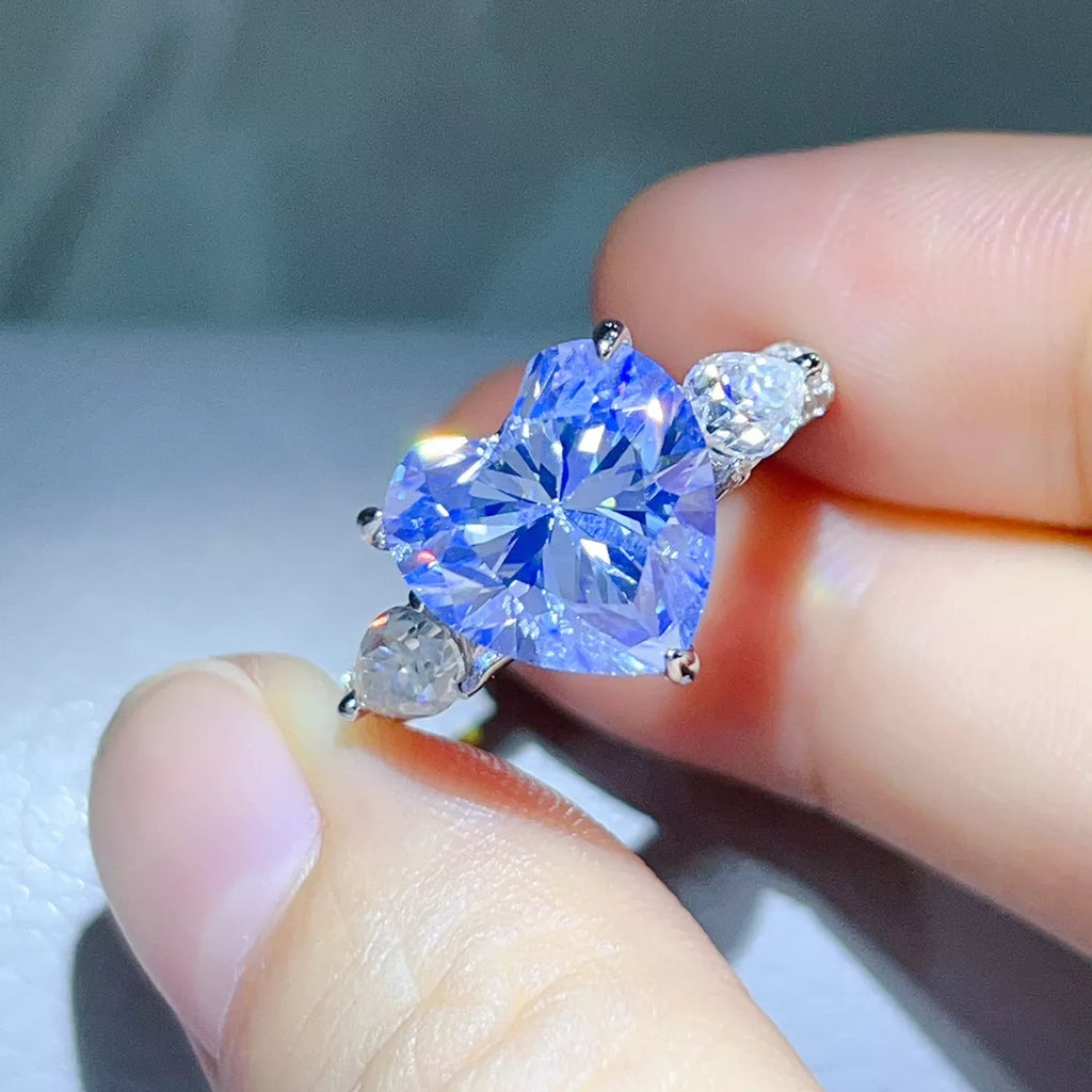 Lumina Heart 6 Carat Blue Moissanite 925 Sterling Silver Beloved Ring