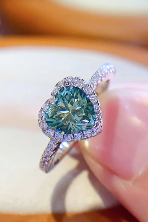 Lumina Heart 1 Carat Green Moissanite 925 Sterling Silver Heart Ring