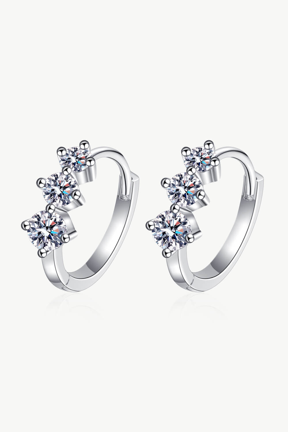 Sensa Moderna 0.72 Carat Moissanite 925 Sterling Silver Triple Stone Huggie Hoop Earrings