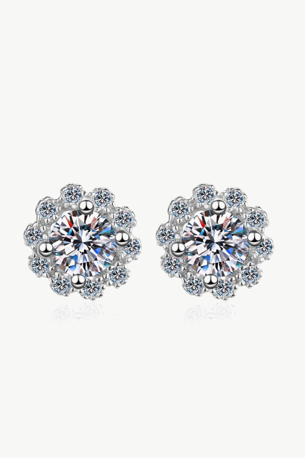 Sensa Moderna 1 Carat Moissanite 925 Sterling Silver Floral Halo Stud Earrings