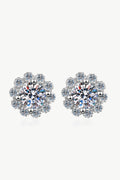 Sensa Moderna 1 Carat Moissanite 925 Sterling Silver Floral Halo Stud Earrings