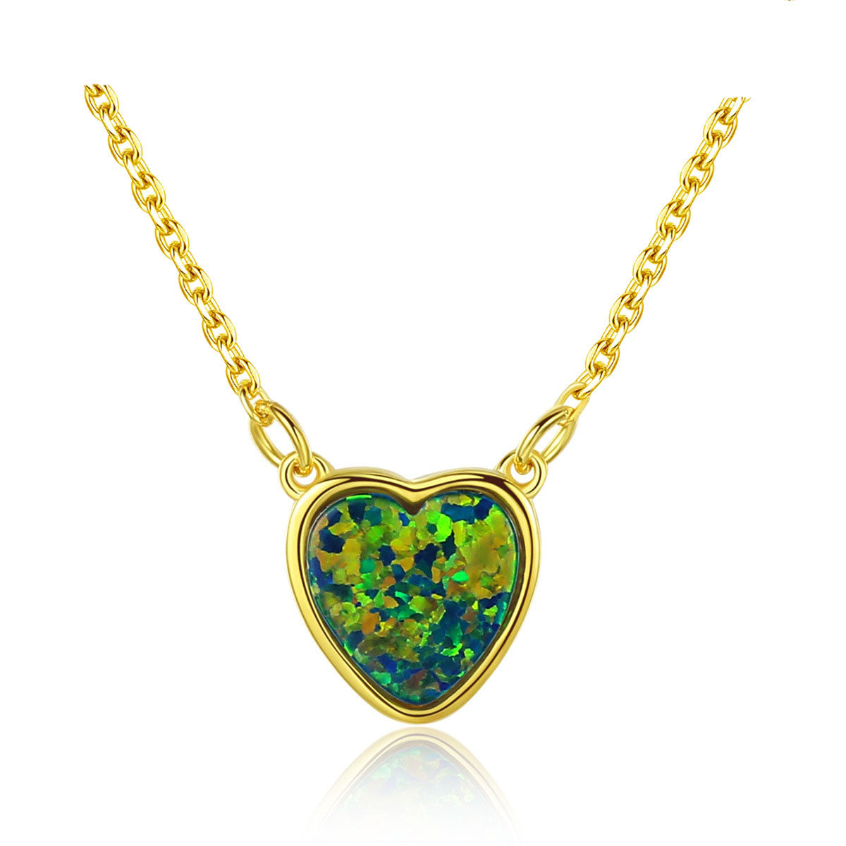 Lumina Splash Created Opal 925 Sterling Silver Heart Necklace