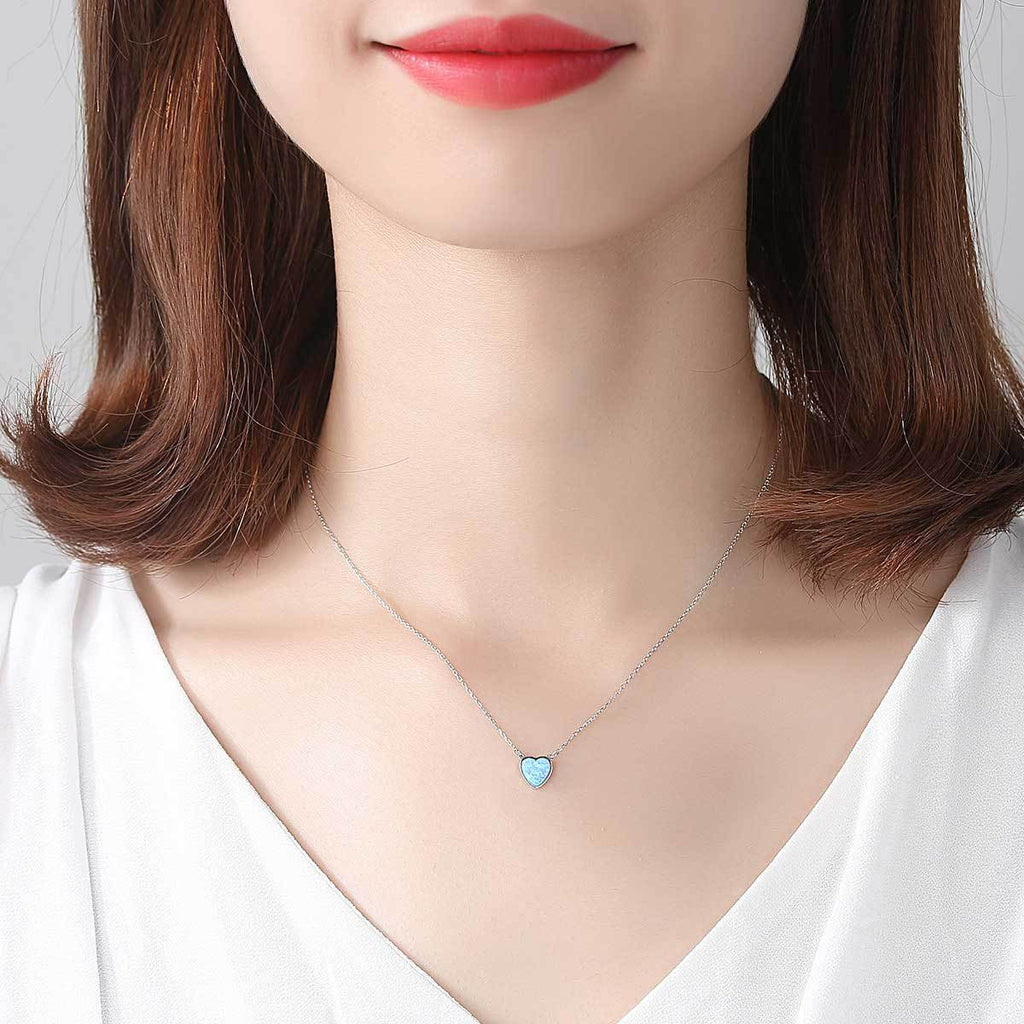 Lumina Splash Created Opal 925 Sterling Silver Heart Necklace
