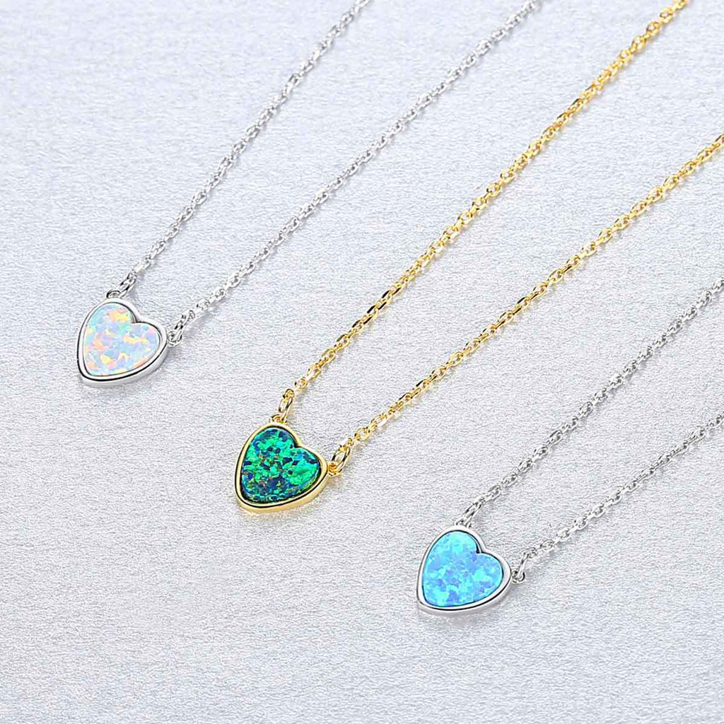 Lumina Splash Created Opal 925 Sterling Silver Heart Necklace