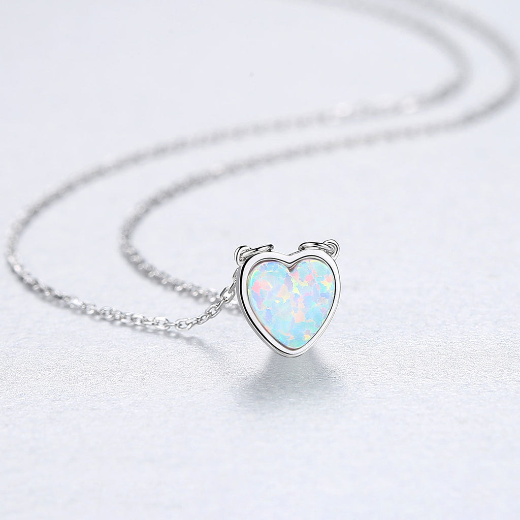Lumina Splash Created Opal 925 Sterling Silver Heart Necklace
