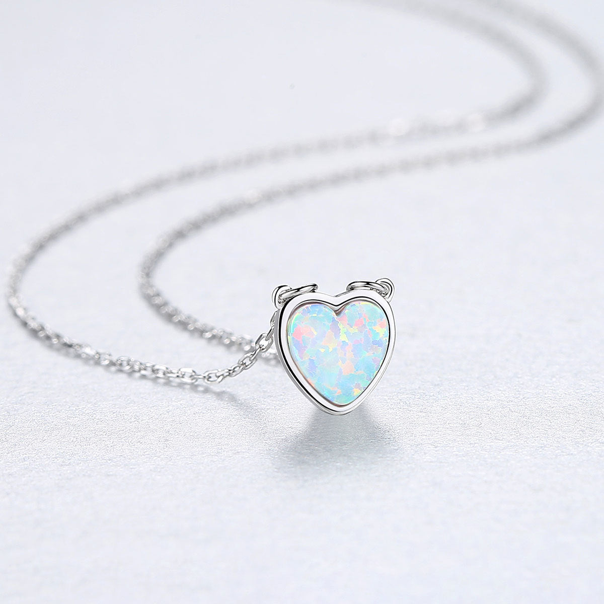 Lumina Splash Created Opal 925 Sterling Silver Heart Necklace