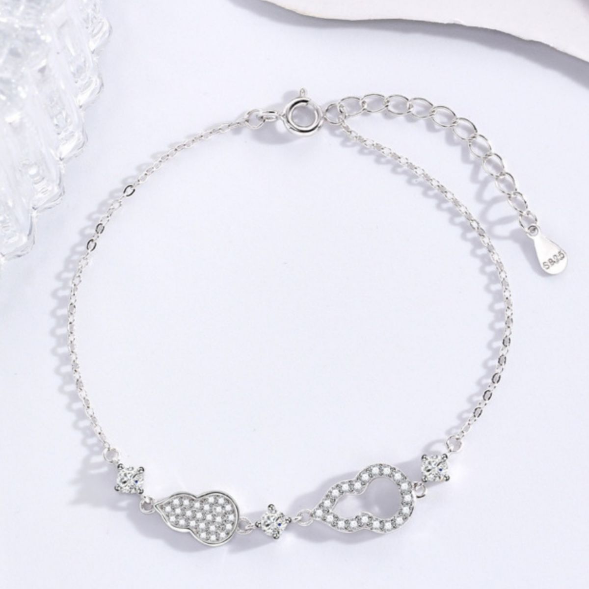 Sensa Grid Zircon 925 Sterling Silver Gourd Adjustable Bracelet