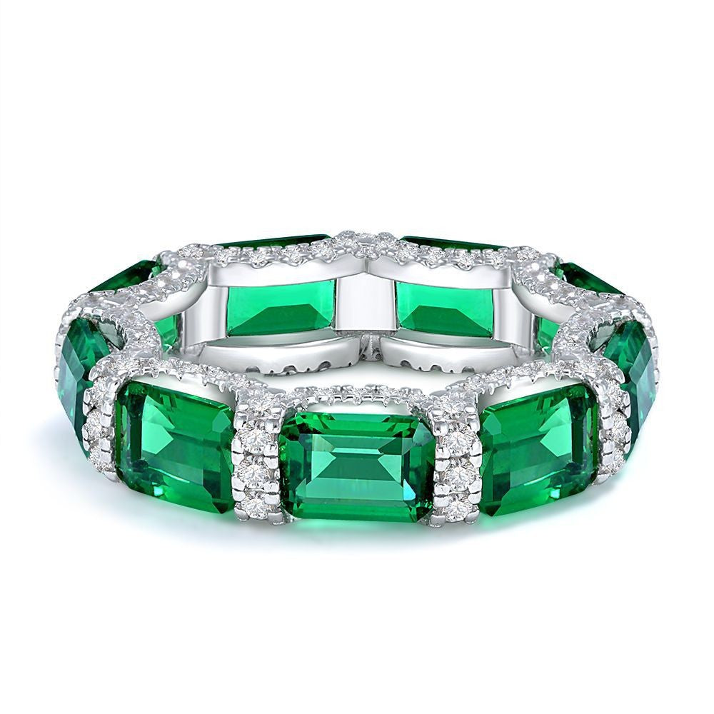 Lumina Splash Synthetic Emerald 925 Sterling Silver Eternity Ring