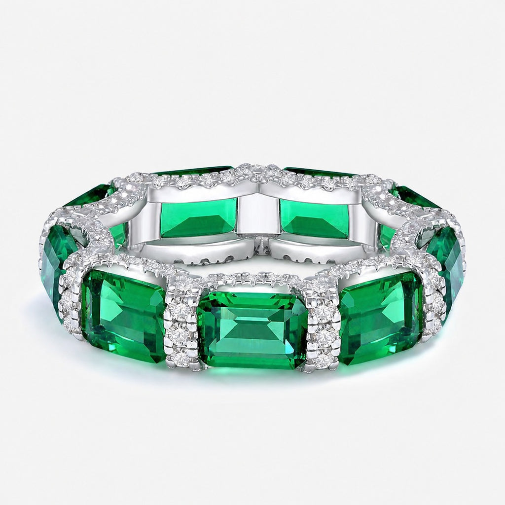 Lumina Splash Synthetic Emerald 925 Sterling Silver Eternity Ring