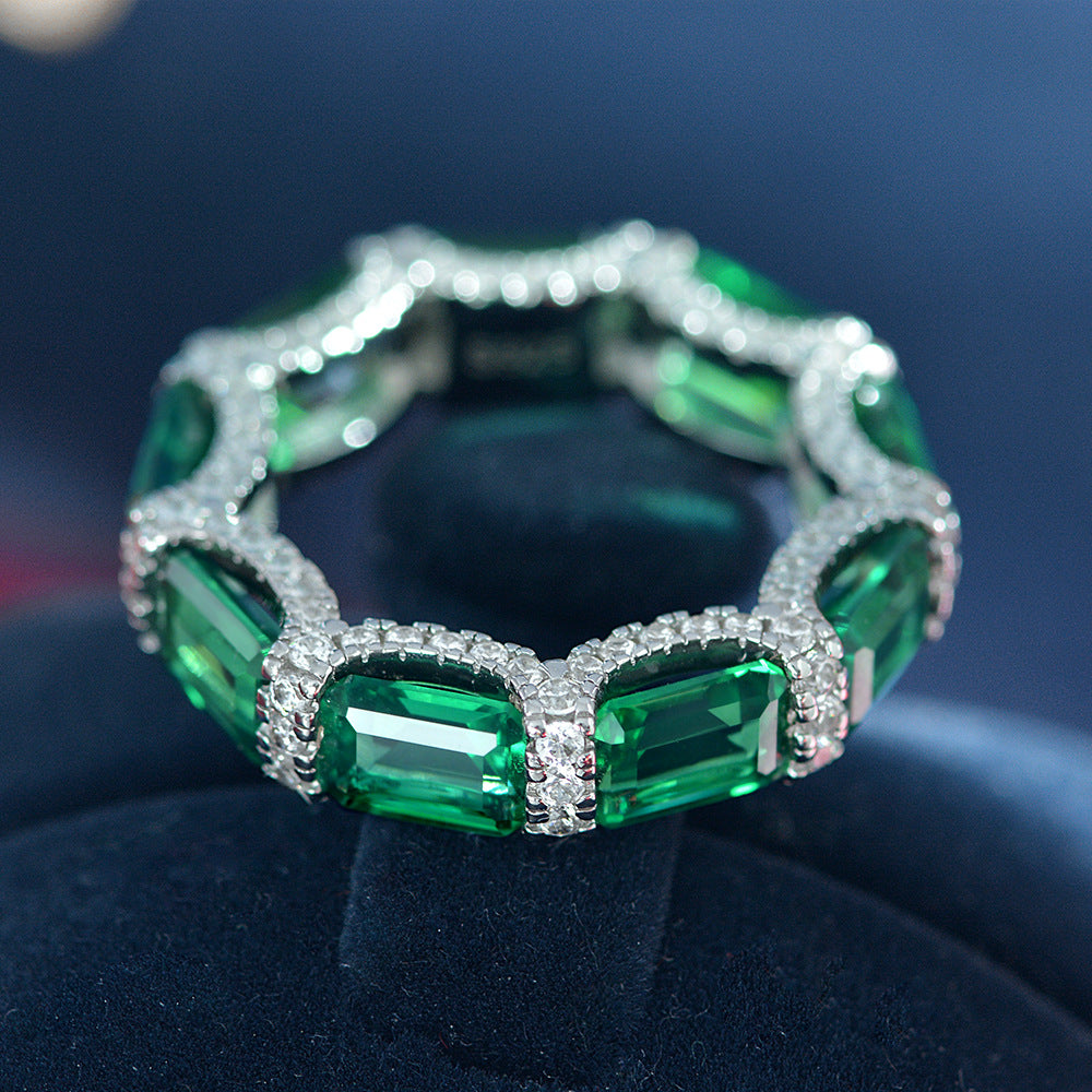 Lumina Splash Synthetic Emerald 925 Sterling Silver Eternity Ring