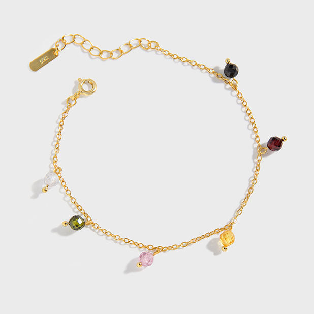 Lumina Splash 925 Sterling Silver Colourful Bead Curb Chain Bracelet