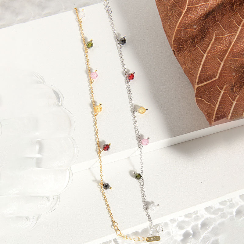 Lumina Splash 925 Sterling Silver Colourful Bead Curb Chain Bracelet
