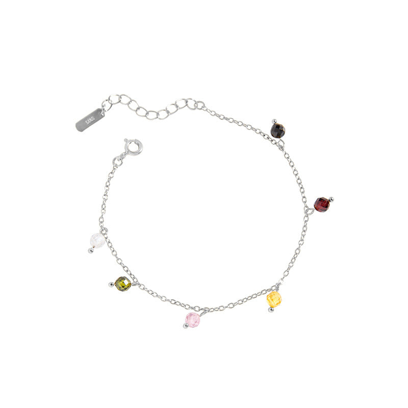 Lumina Splash 925 Sterling Silver Colourful Bead Curb Chain Bracelet