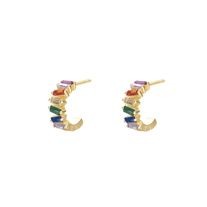 Lumina Splash Cubic Zirconia 925 Sterling Silver Baguette C-Shaped Stud Earrings