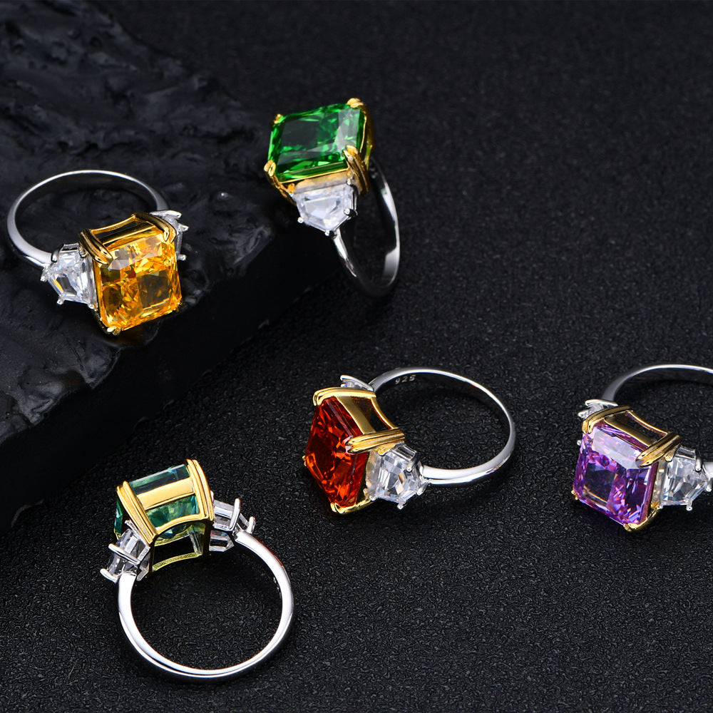 Lumina Splash 925 Sterling Silver Emerald-Cut Statement Ring