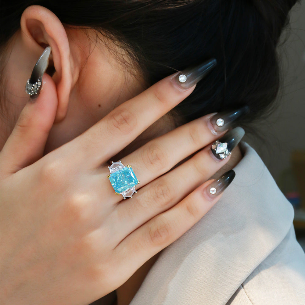 Lumina Splash 925 Sterling Silver Emerald-Cut Statement Ring