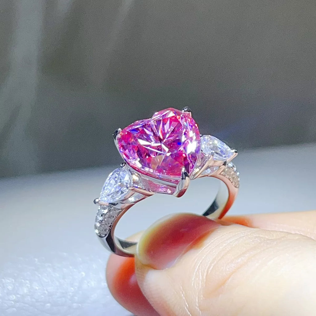 Lumina Heart 6 Carat Pink Moissanite 925 Sterling Silver Mon Amour Ring
