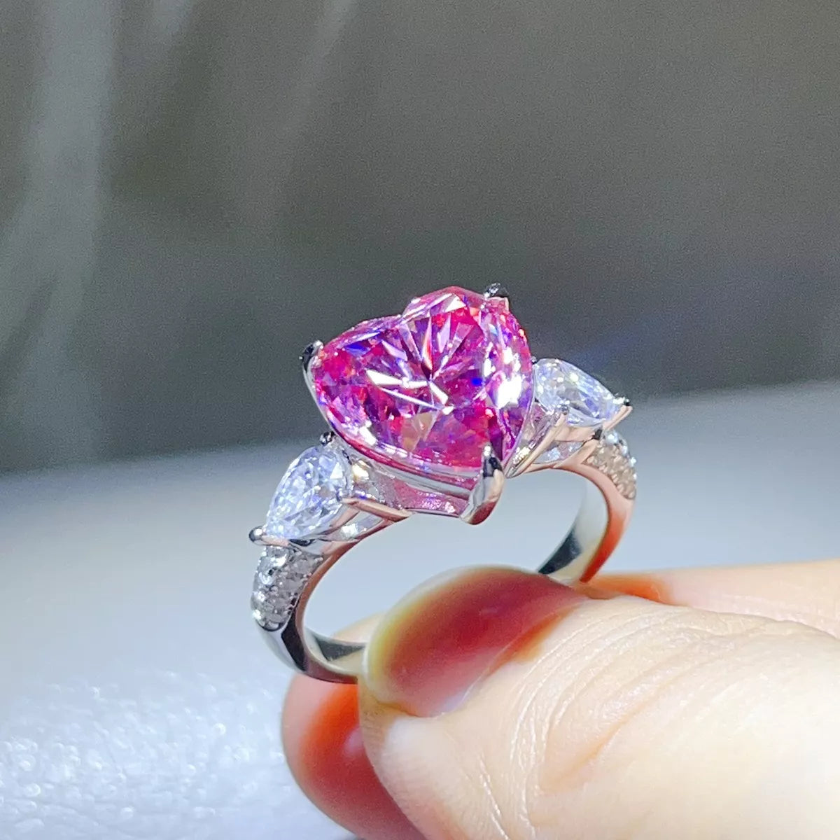 Lumina Heart 6 Carat Pink Moissanite 925 Sterling Silver Mon Amour Ring