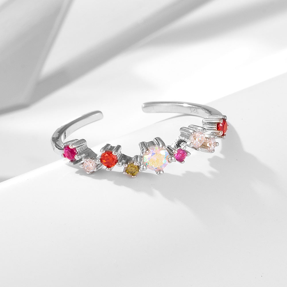 Lumina Splash Cubic Zirconia 925 Sterling Silver Irregular Adjustable Ring