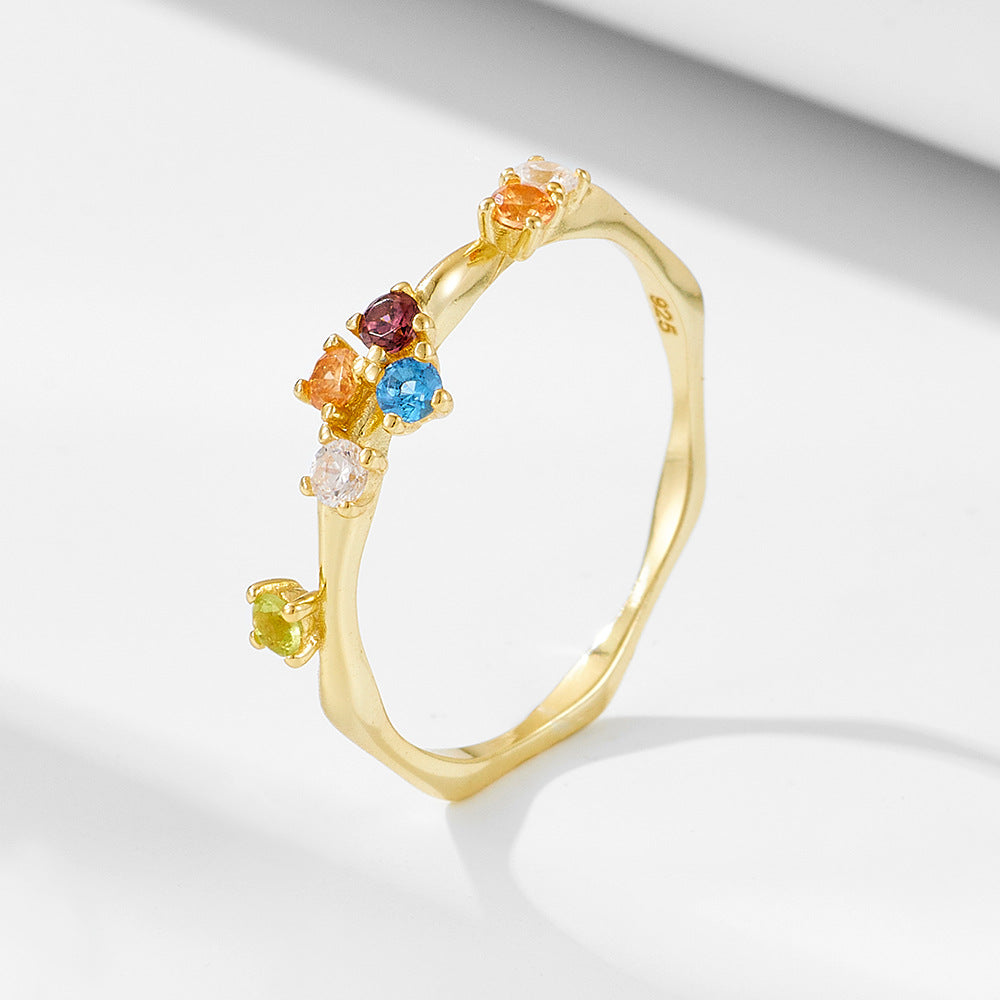 Lumina Splash Cubic Zirconia 925 Sterling Silver Rainbow Ring