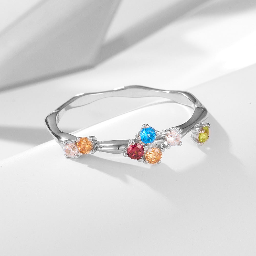 Lumina Splash Cubic Zirconia 925 Sterling Silver Rainbow Ring