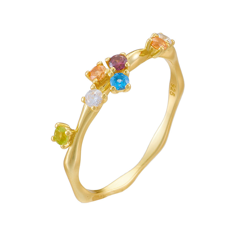 Lumina Splash Cubic Zirconia 925 Sterling Silver Rainbow Ring