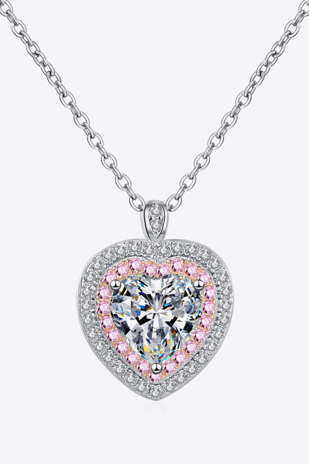 Lumina Heart 1 Carat Moissanite 925 Sterling Silver Cupid Halo Pendant Necklace