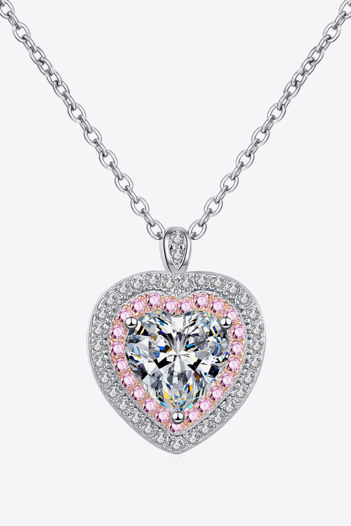 Lumina Heart 1 Carat Moissanite 925 Sterling Silver Cupid Halo Pendant Necklace