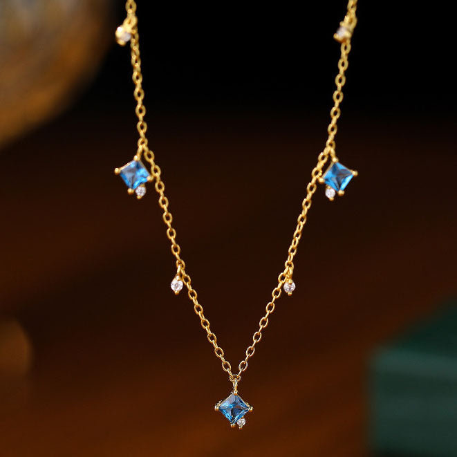 Lumina Sky Cubic Zirconia 925 Sterling Silver Blue Square Necklace