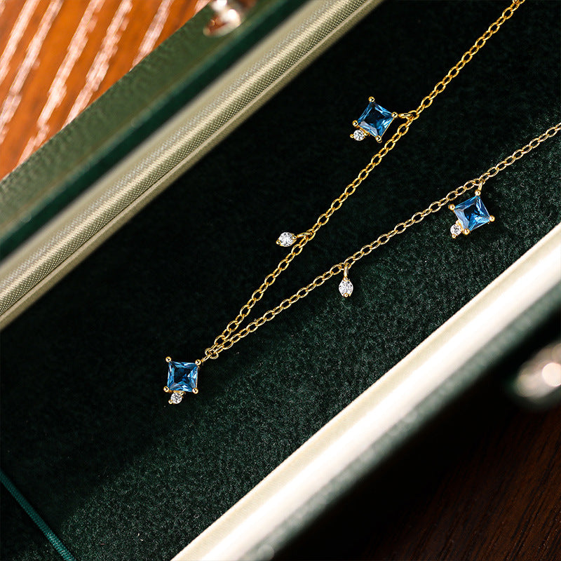 Lumina Sky Cubic Zirconia 925 Sterling Silver Blue Square Necklace