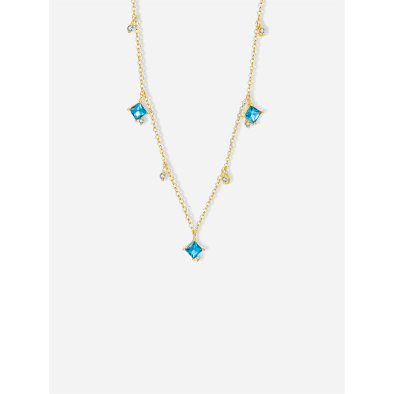 Lumina Sky Cubic Zirconia 925 Sterling Silver Blue Square Necklace