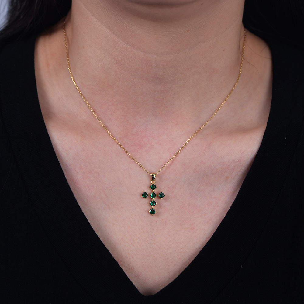 Lumina Splash Cubic Zirconia 925 Sterling Silver Cross Necklace