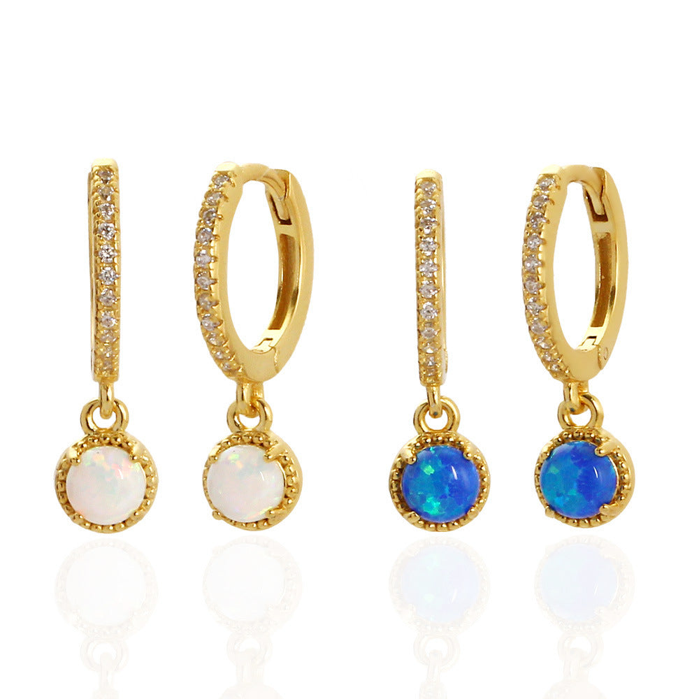 Lumina Sky Opal 925 Sterling Silver Round Drop Hoop Earrings