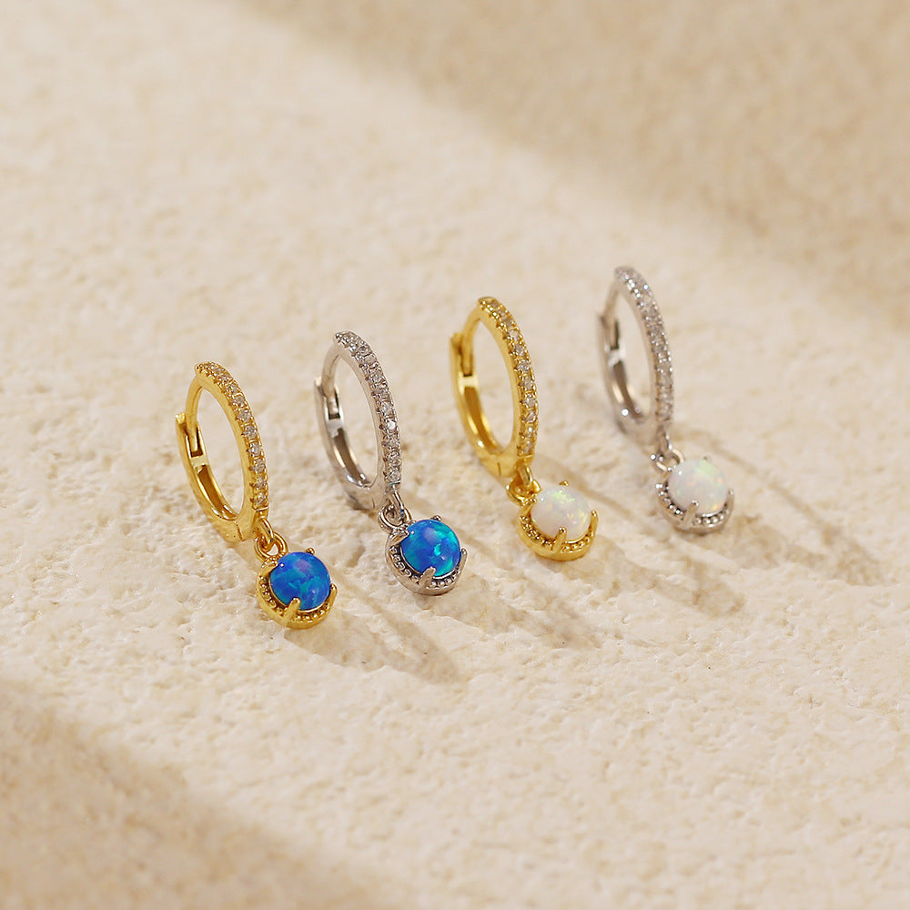 Lumina Sky Opal 925 Sterling Silver Round Drop Hoop Earrings