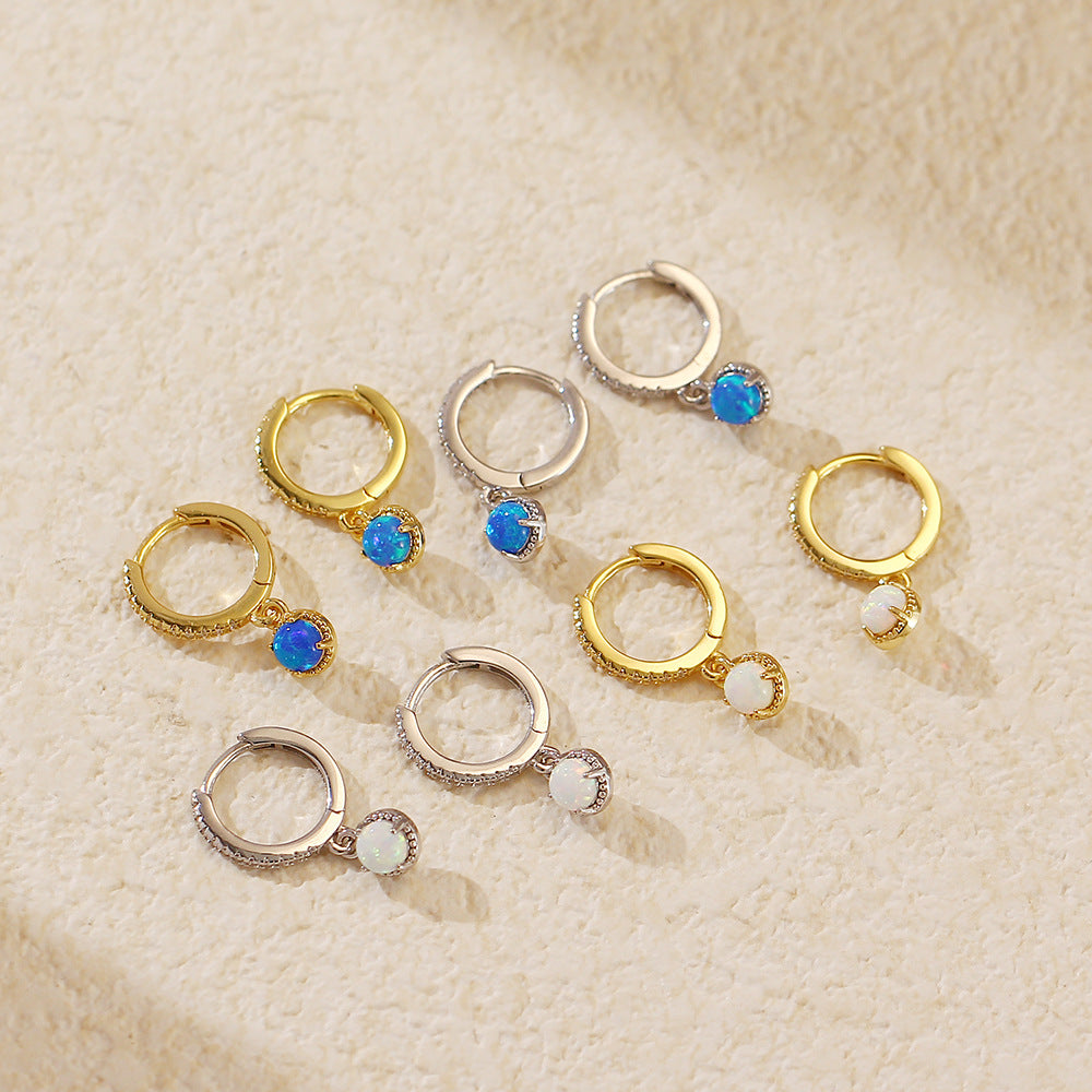 Lumina Sky Opal 925 Sterling Silver Round Drop Hoop Earrings