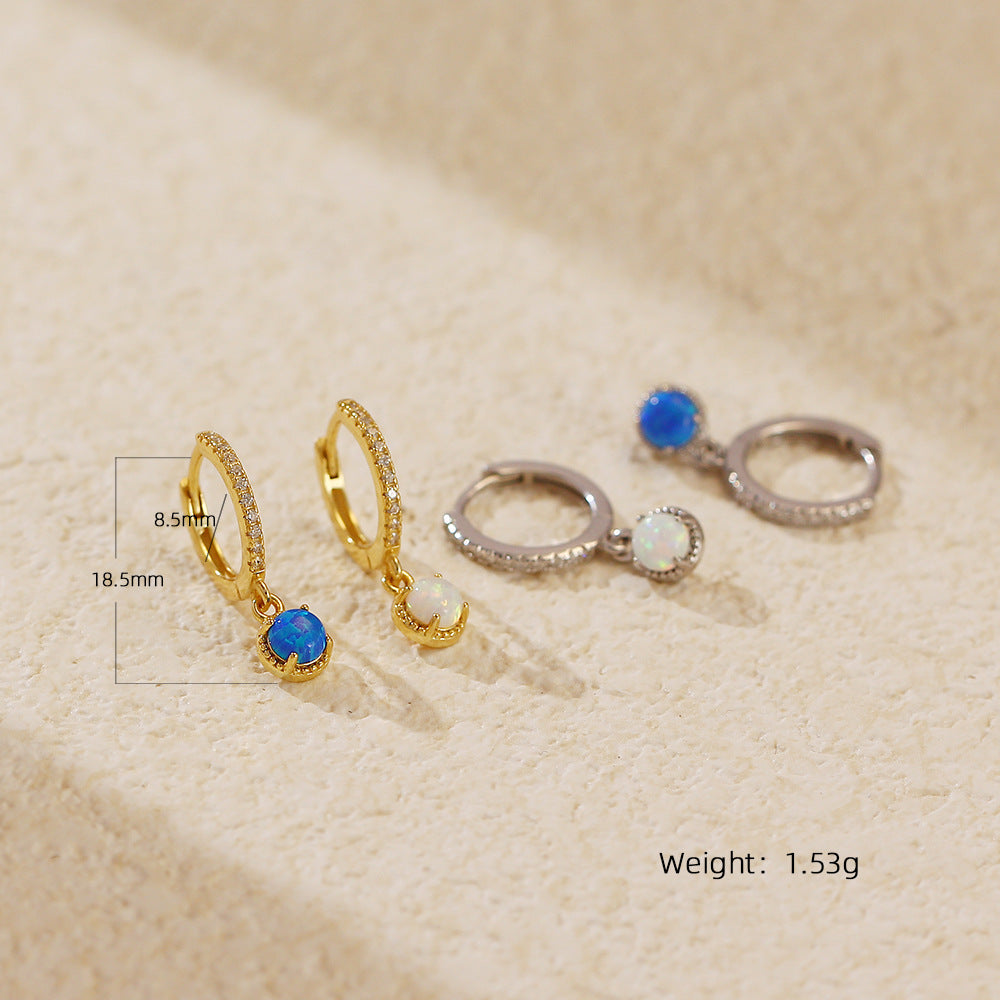 Lumina Sky Opal 925 Sterling Silver Round Drop Hoop Earrings